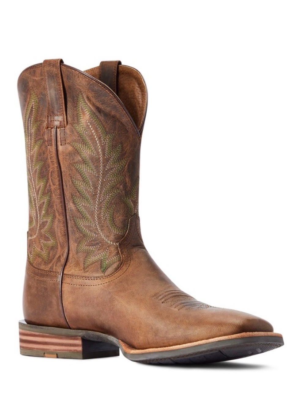 Ariat Men's Brown Leather Western Boots with Green Stitching